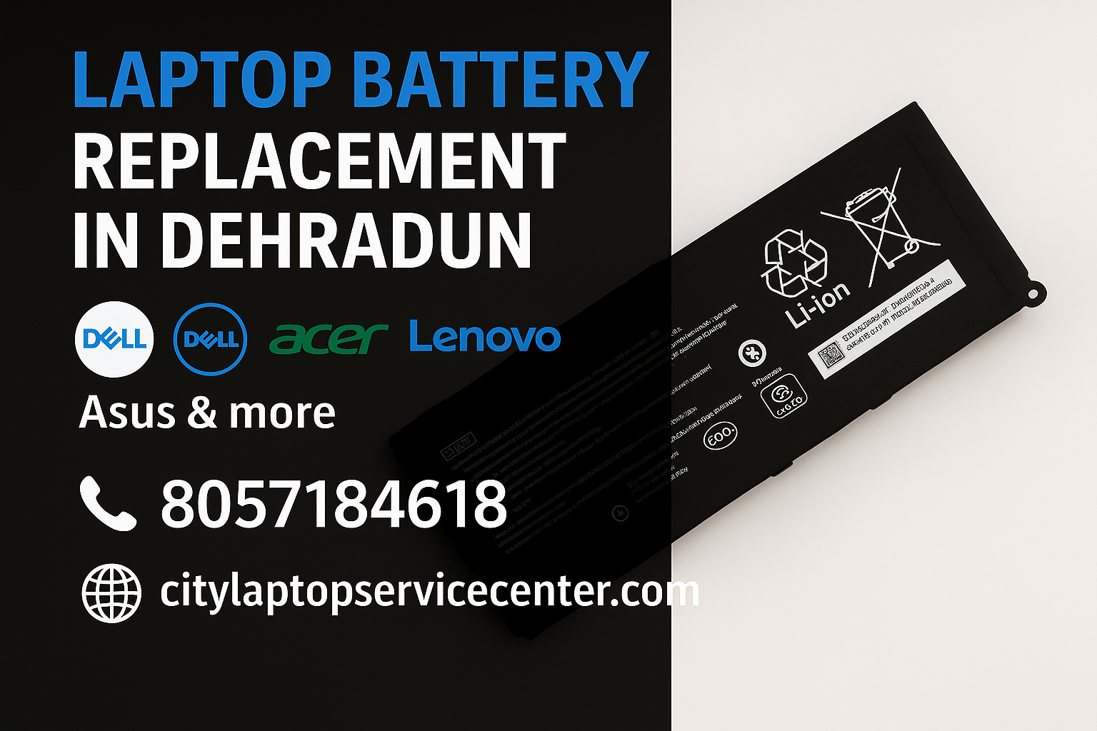 Laptop battery repair and replacement for HP, Dell, Lenovo, Asus, and Acer laptops in Dehradun
